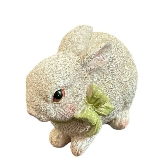 Ganz Bunny Rabbit Figurine Green Bow 3 1/2" Easter Basket Home Decor Spring - Picture 2 of 8